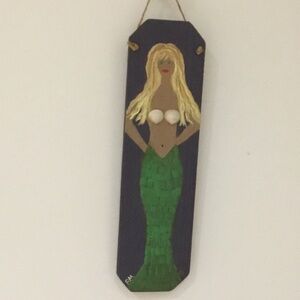 Handcrafted Wooden Wall Plaque Of Mermaid Mixed-Media